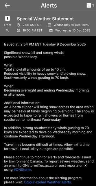 Special Weather Statement Dec 9, 2025