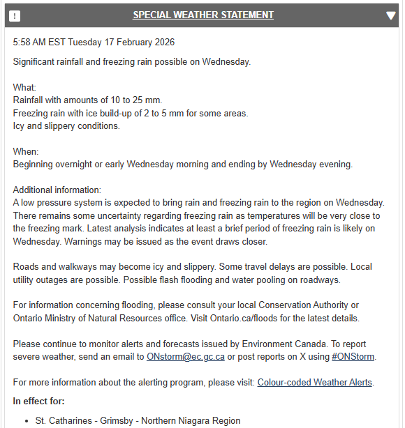 Special Weather Statement Feb 18, 2026