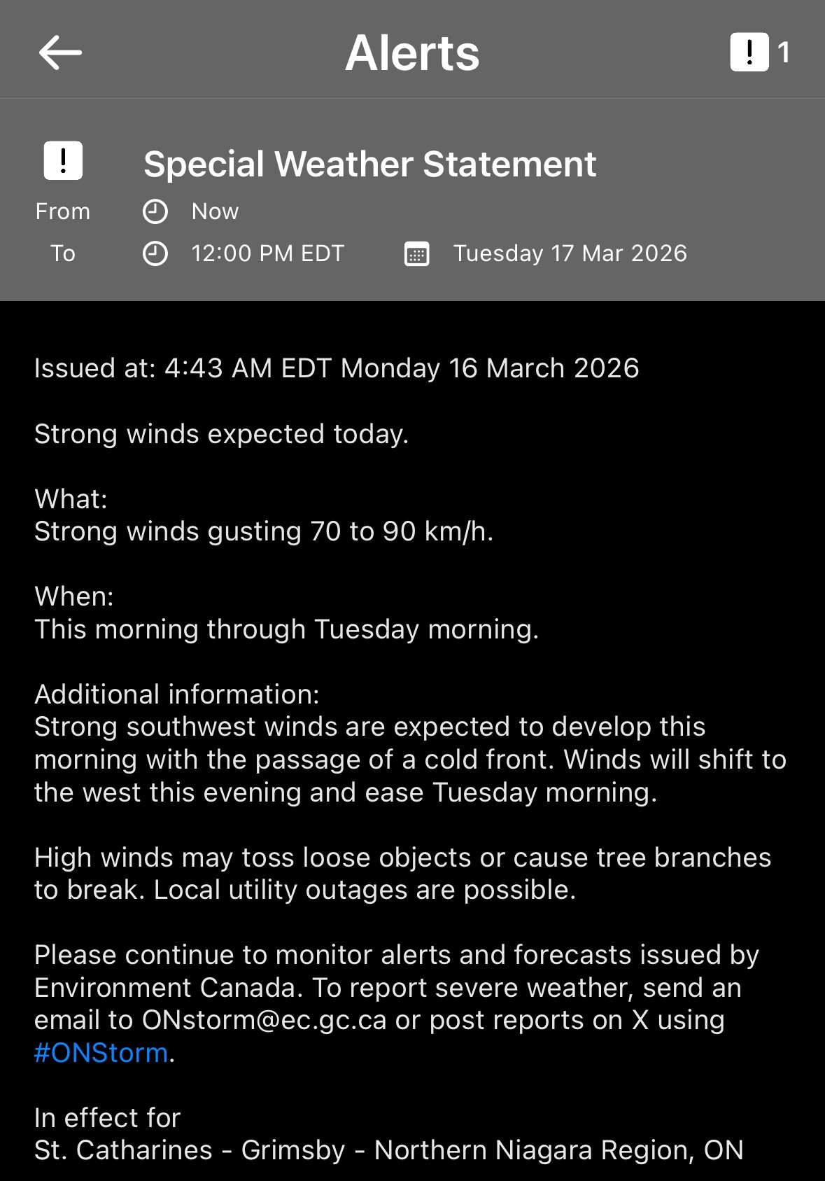 Special Weather Statement Mar 16, 2026
